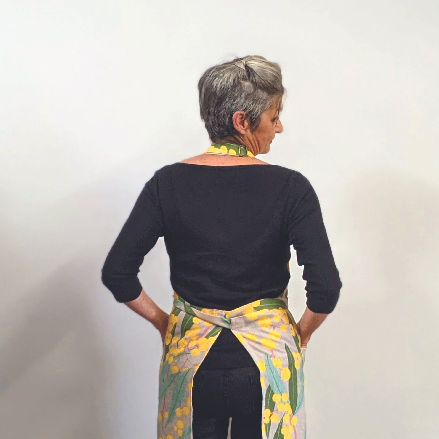 Apron Kitchen Bliss - Wattle Print, made from 100% Linen