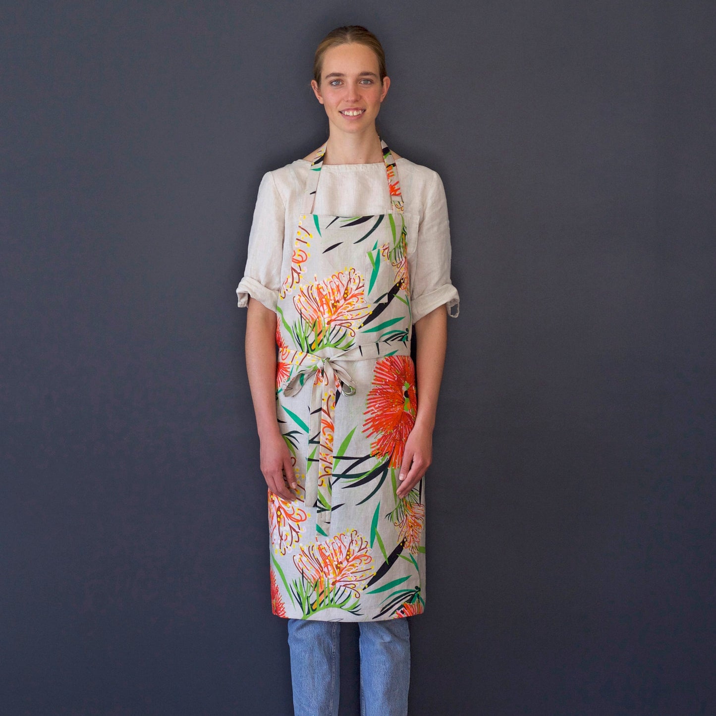 Apron-Kitchen-Magic-Grevillea-Print-Australian-Made-Front